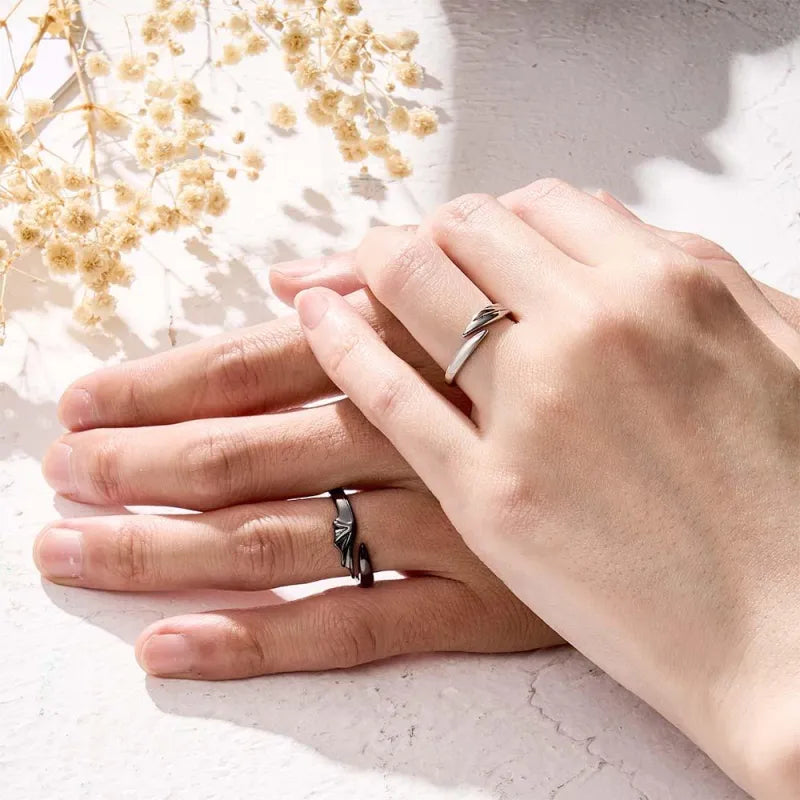 Engravable Wings Devil and Angel Ring Simple Trendy Couple Open Rings — product image 5