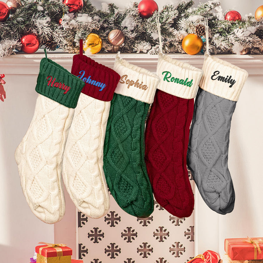 Personalized Knitted Christmas Stocking Ornament with Custom Name – Holiday Hanging Decor — product image