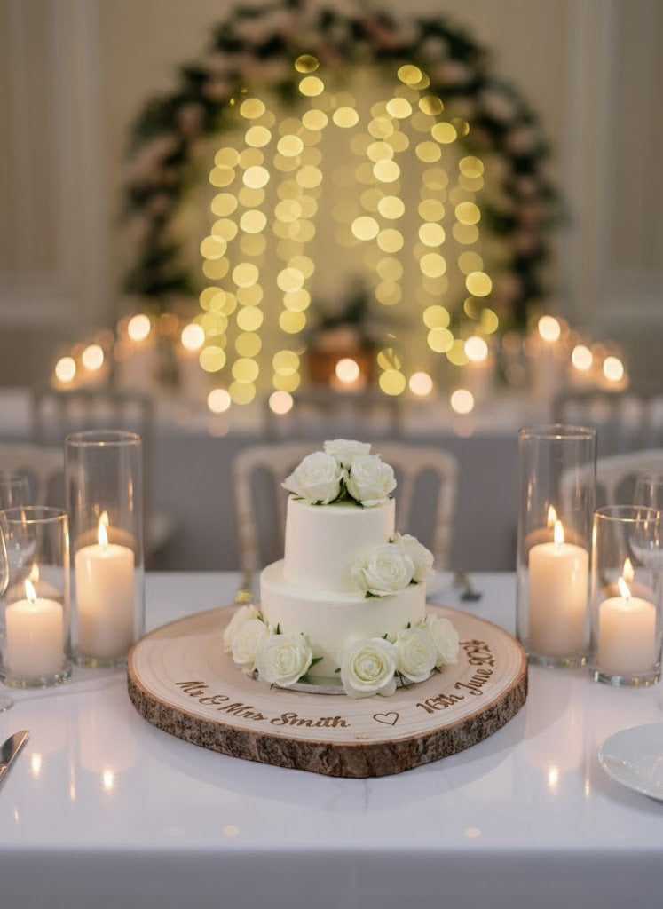 Personalized Engraved Wood Slice Wedding Cake Display Board