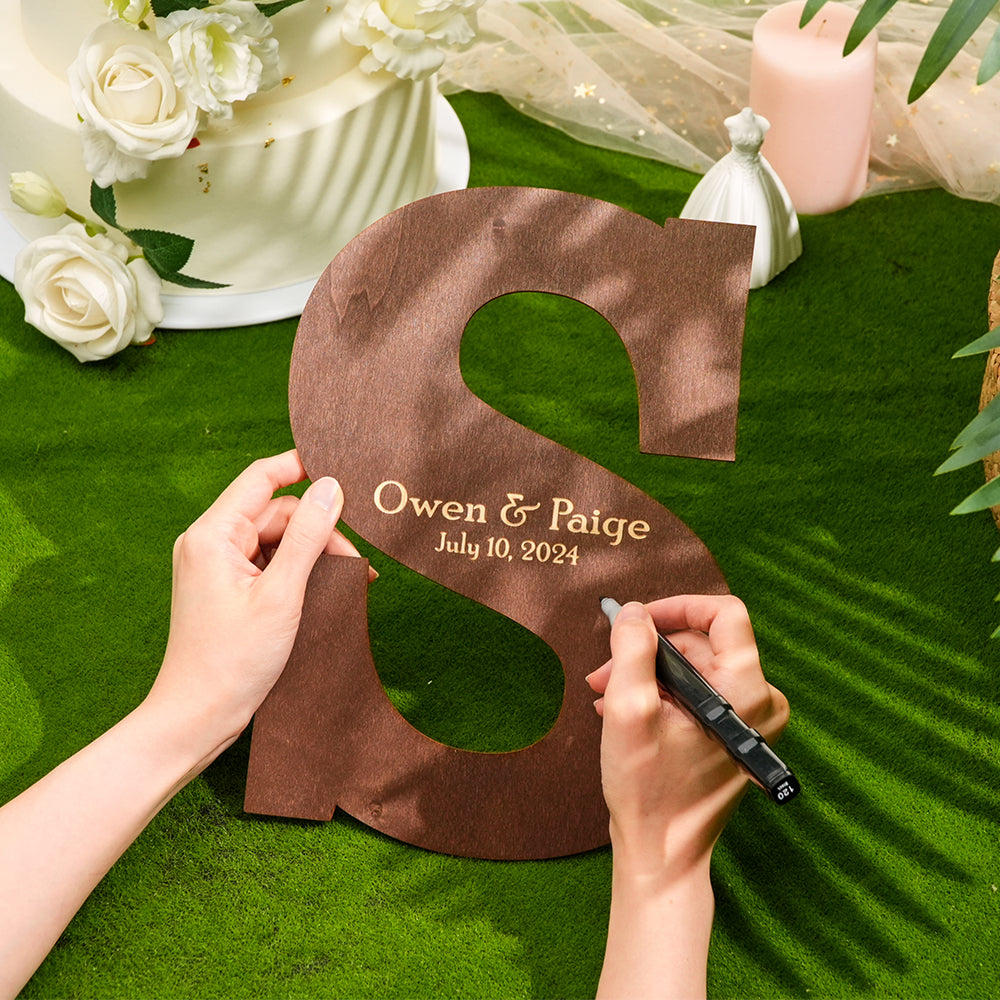 Personalized Brown Wooden Name Sign Custom Letter Guest Book Wedding Guest Book — product image 4