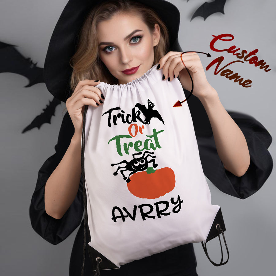 Custom Engraved Halloween-Themed Drawstring Bags for Trick-or-Treating and Festive Fun — product image