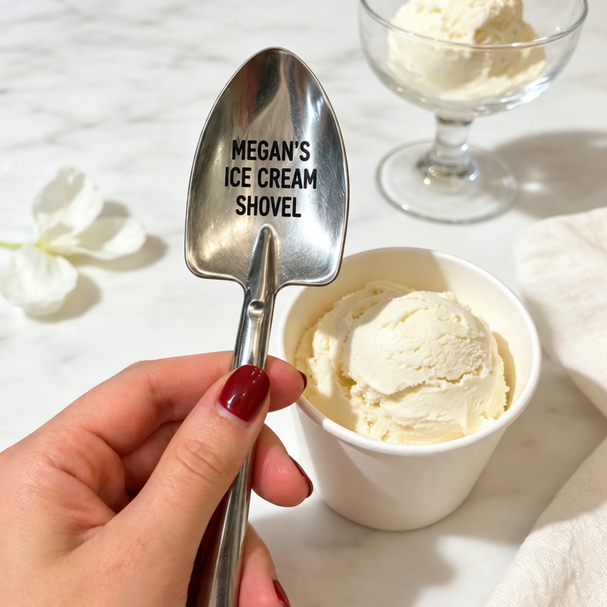 Personalized Shovel Ice Cream Spoon – Custom Engraved Dessert Spoon with Name, Gift for Family & Friends — product image