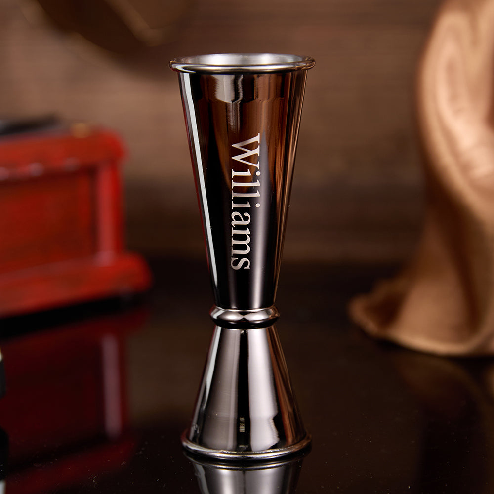 Personalized Engraved Text Stainless Steel Cocktail Jigger Measurements Gift for Bartender — product image 2