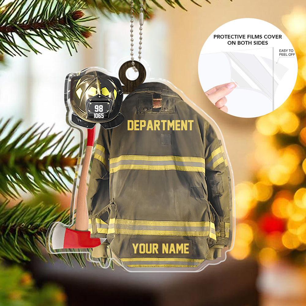 Personalized Firefighter Helmet Armor Ornament with Name Christmas Ornaments Gifts for Fireman — product image