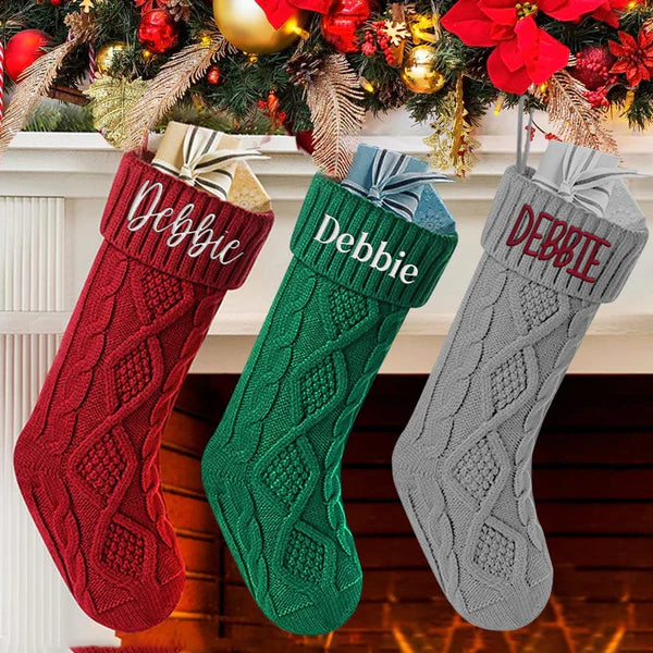 Personalized Christmas Stocking with Name Knitted Xmas Stockings Decoration — product image