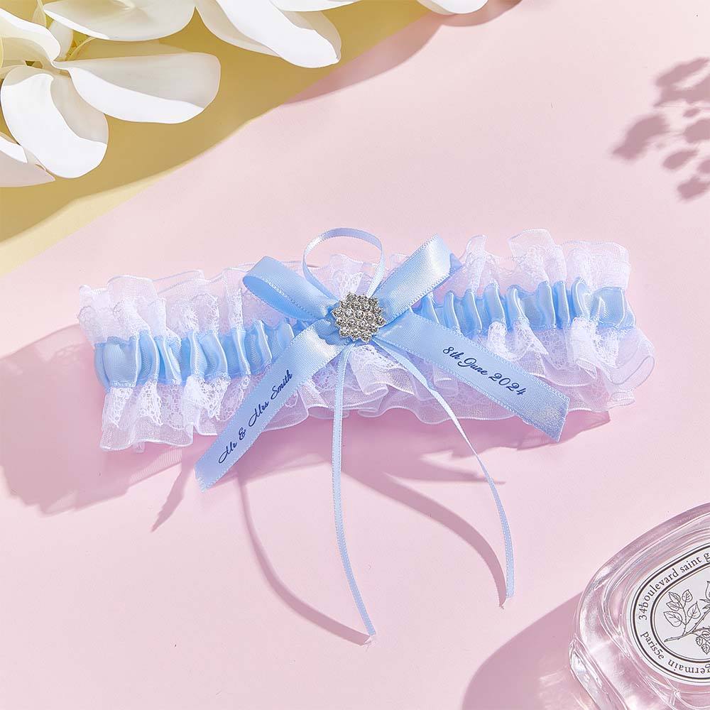 Personalized Wedding Garter with Name and Wedding Date Excellent Gift for the Bride Something Blue — product image 3