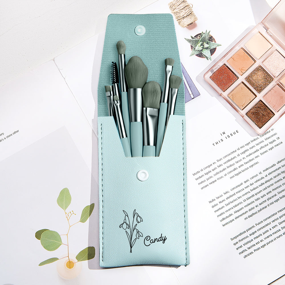 Personalized Birth Flower PU Leather Makeup Brush Bag with 8 Pcs Makeup Brushes Birthday Gift for Her — product image 7