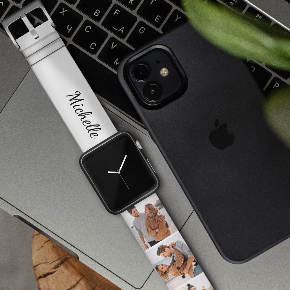 Custom Collage Photo and Name Apple Watch Band Silicone Watch Strap — product image 3