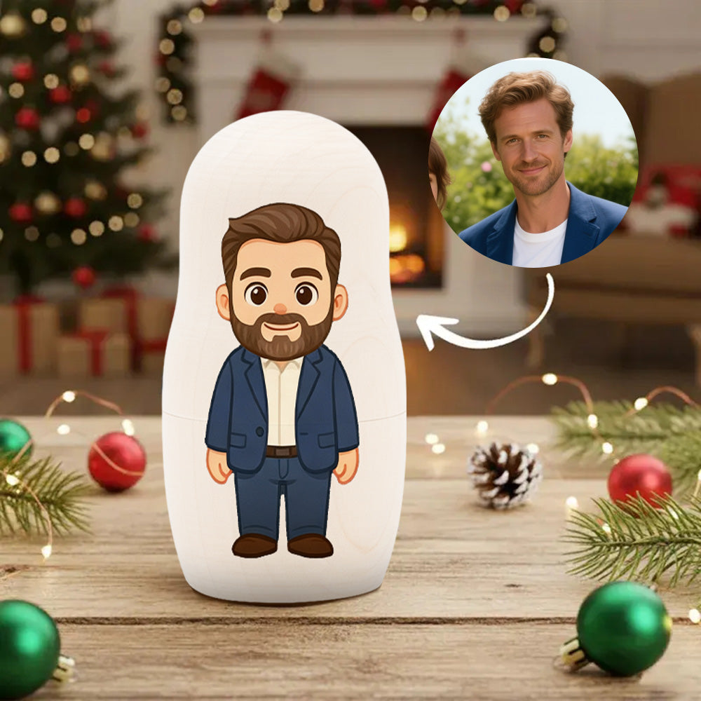 (5 Working Days Production) Personalized Family Portrait Nesting Doll with Box Custom Photo into Cartoon Style Preview Christmas Gift — product image 5