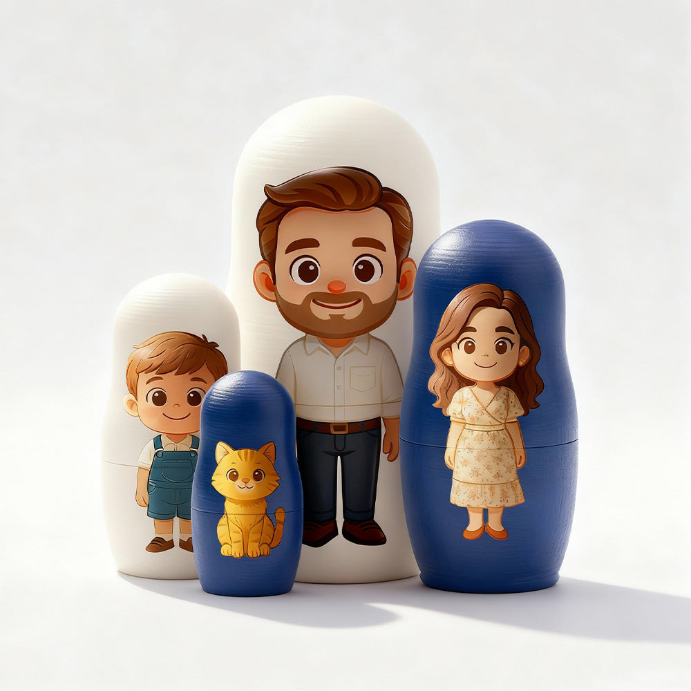 (5 Working Days Production) Personalized Family Portrait Nesting Doll with Box Custom Photo into Cartoon Style Preview Christmas Gift — product image 10