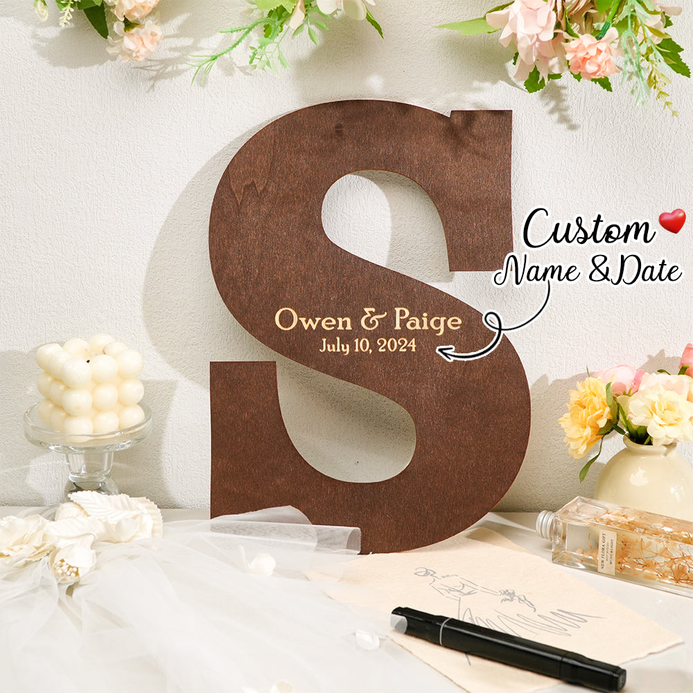 Personalized Brown Wooden Name Sign Custom Letter Guest Book Wedding Guest Book — product image
