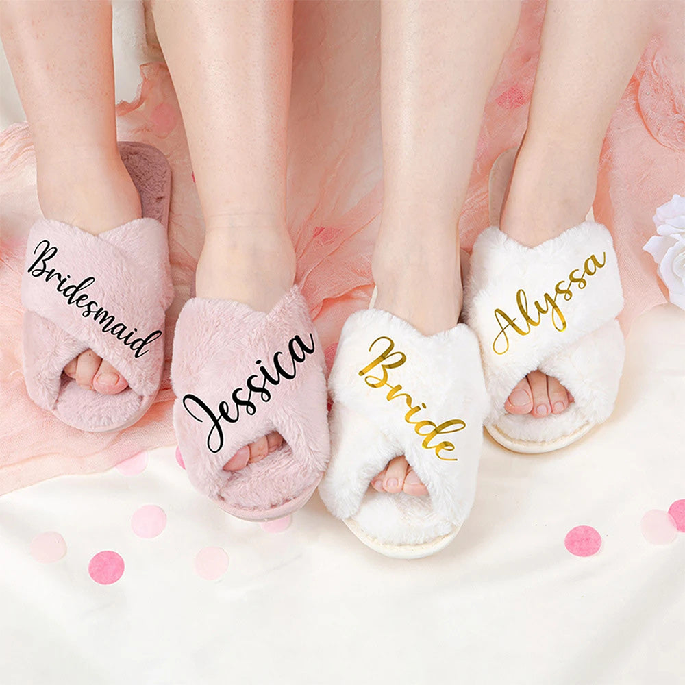 Custom Fluffy Slippers Fluffy Cross Slippers Bride Slippers Bridesmaid Gift — product image 2