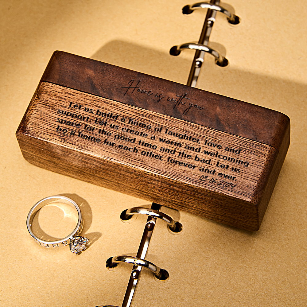 Personalized Engraved Wood Rings Bearer Box with Vow of Happiness Wedding Proposal Gift for Couple — product image 4