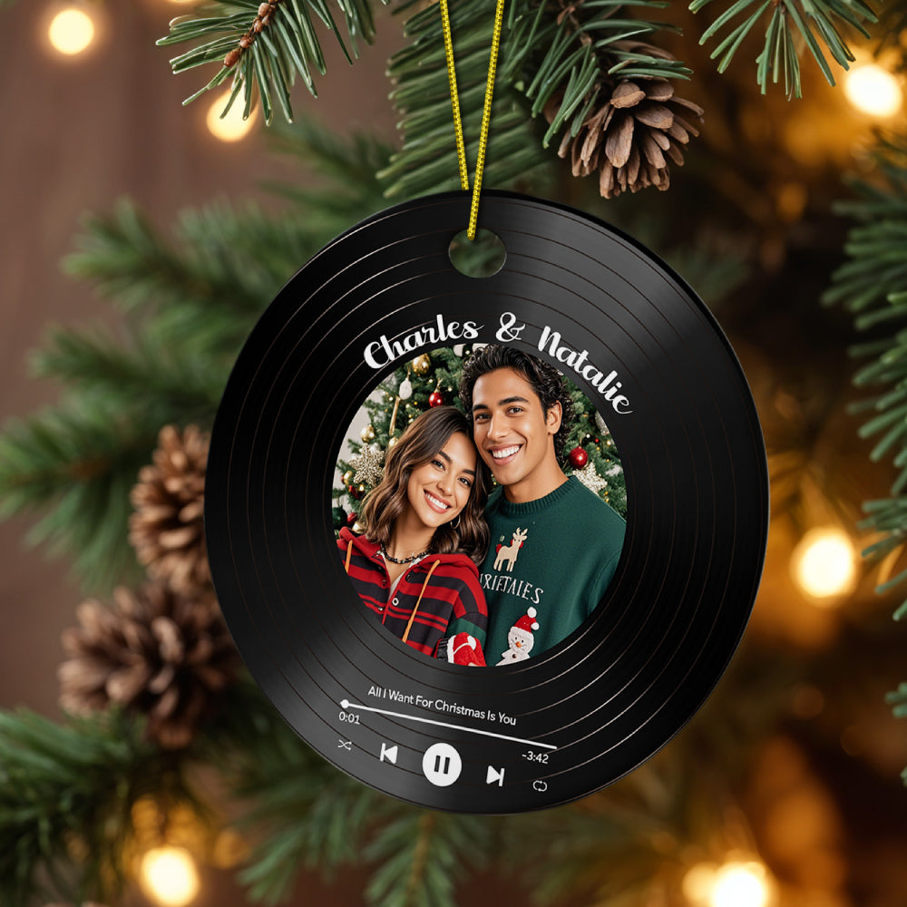 Personalized Photo Vinyl Record Style Ornament Christmas Ceramic Ornament Gift for Lover — product image 3