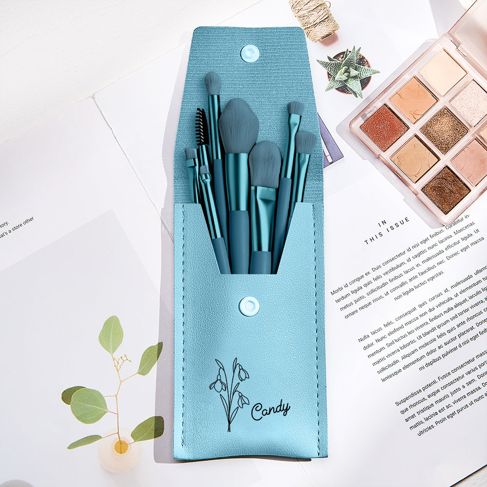 Personalized Birth Flower PU Leather Makeup Brush Bag with 8 Pcs Makeup Brushes Birthday Gift for Her — product image 5