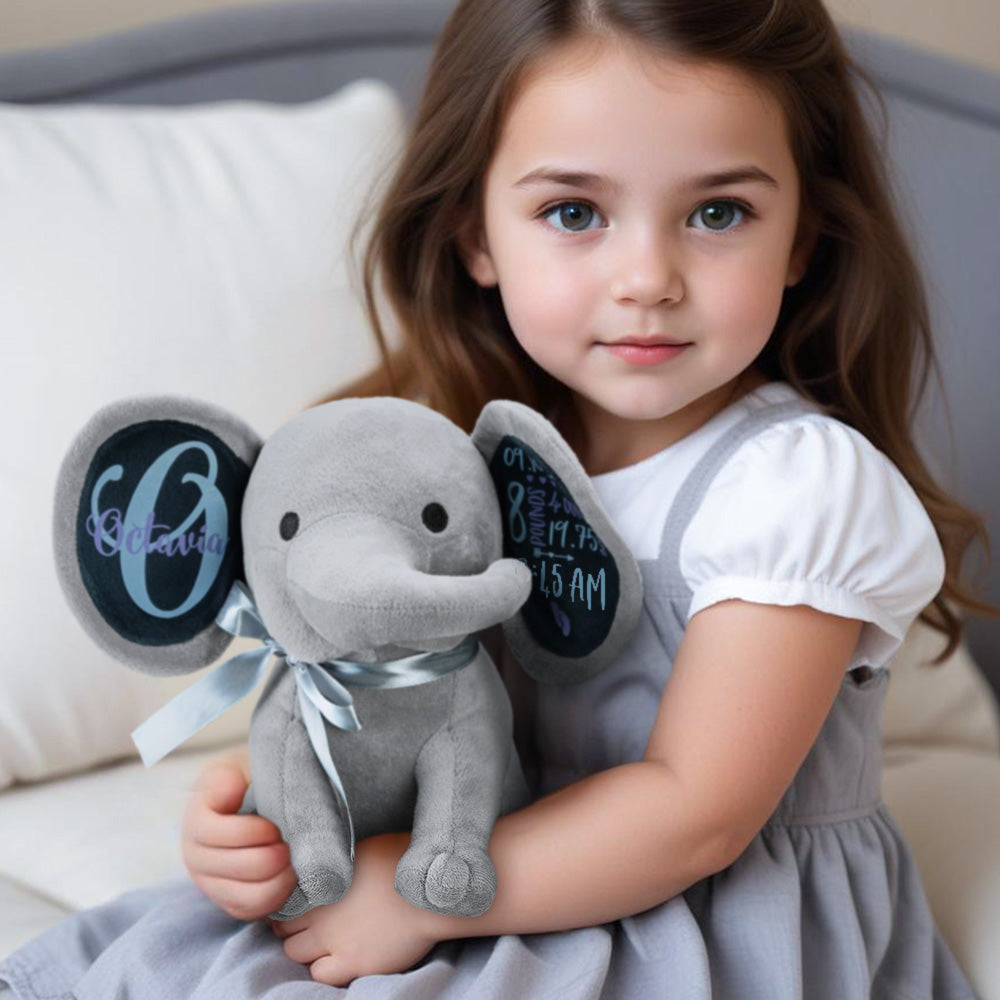 Personalized Elephant Plush Stuffed Animal Birth Announcement Gift for Baby — product image 2