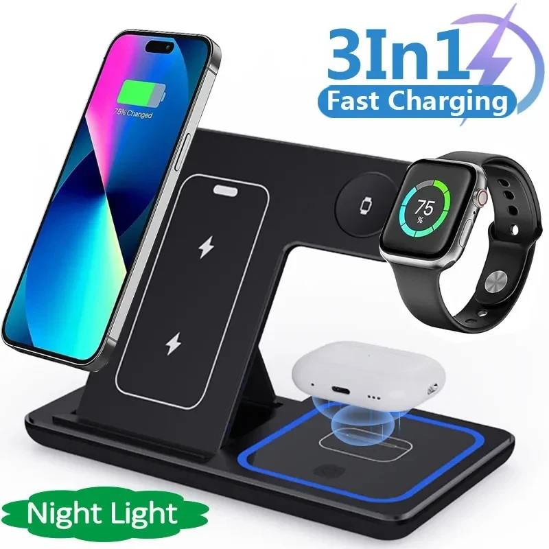 3 In 1 LED Fast Wireless Charger Stand Foldable Charging Station — product image