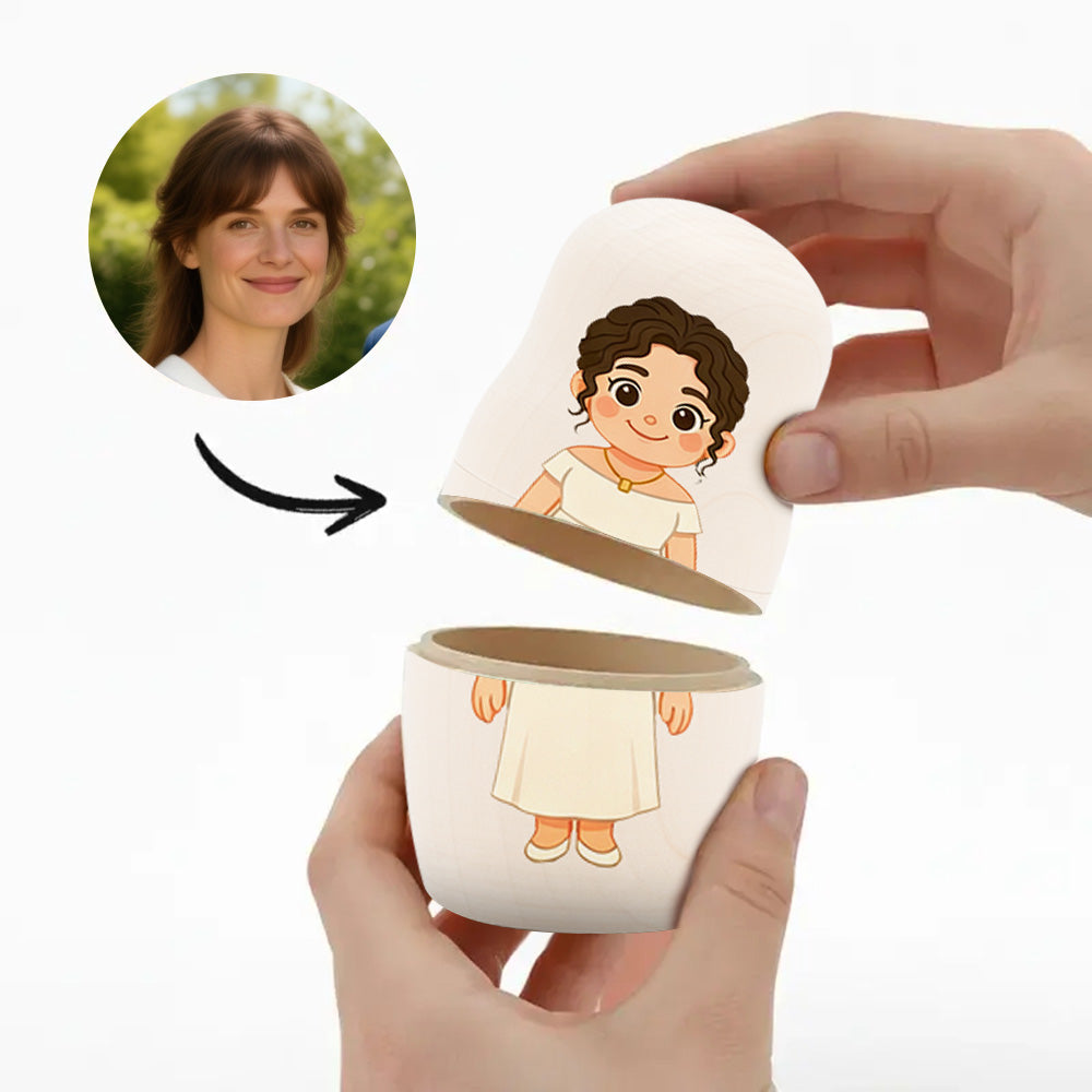 (5 Working Days Production) Personalized Family Portrait Nesting Doll with Box Custom Photo into Cartoon Style Preview Christmas Gift — product image 8