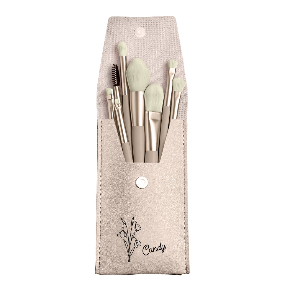 Personalized Birth Flower PU Leather Makeup Brush Bag with 8 Pcs Makeup Brushes Birthday Gift for Her — product image 10