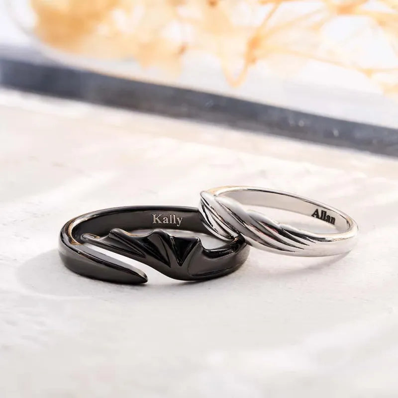 Engravable Wings Devil and Angel Ring Simple Trendy Couple Open Rings — product image 4
