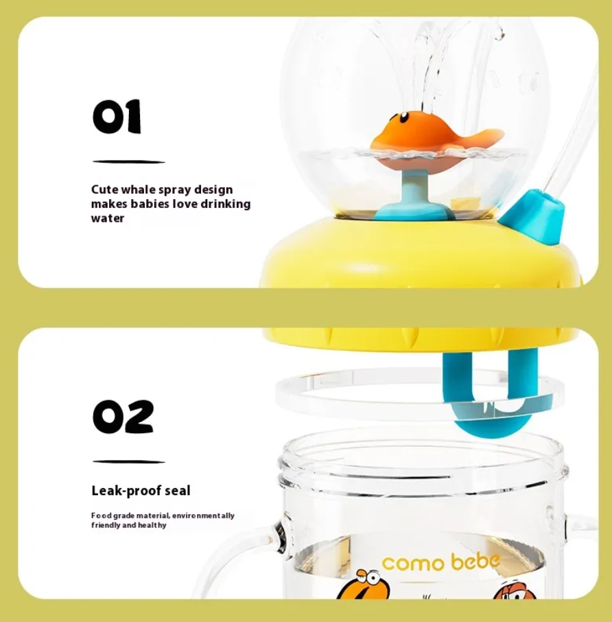 Children's Whale Cartoon Diving Fountain Water Bottle - Tritan Leakproof Sippy Cup (Various Sizes & Colors) — product image 3