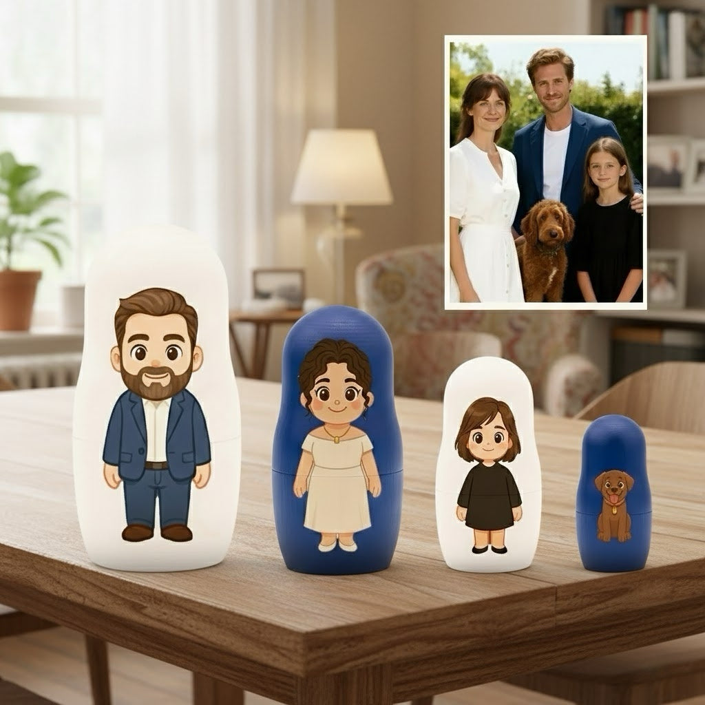 Personalized Family Portrait Nesting Doll with Box Custom Photo into Cartoon Style Preview Christmas Gift — product image 4