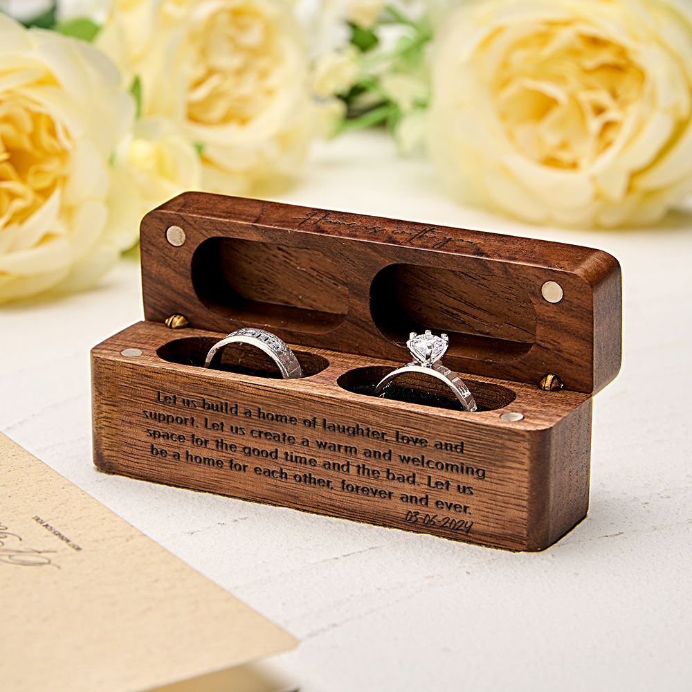 Personalized Engraved Wood Rings Bearer Box with Vow of Happiness Wedding Proposal Gift for Couple — product image