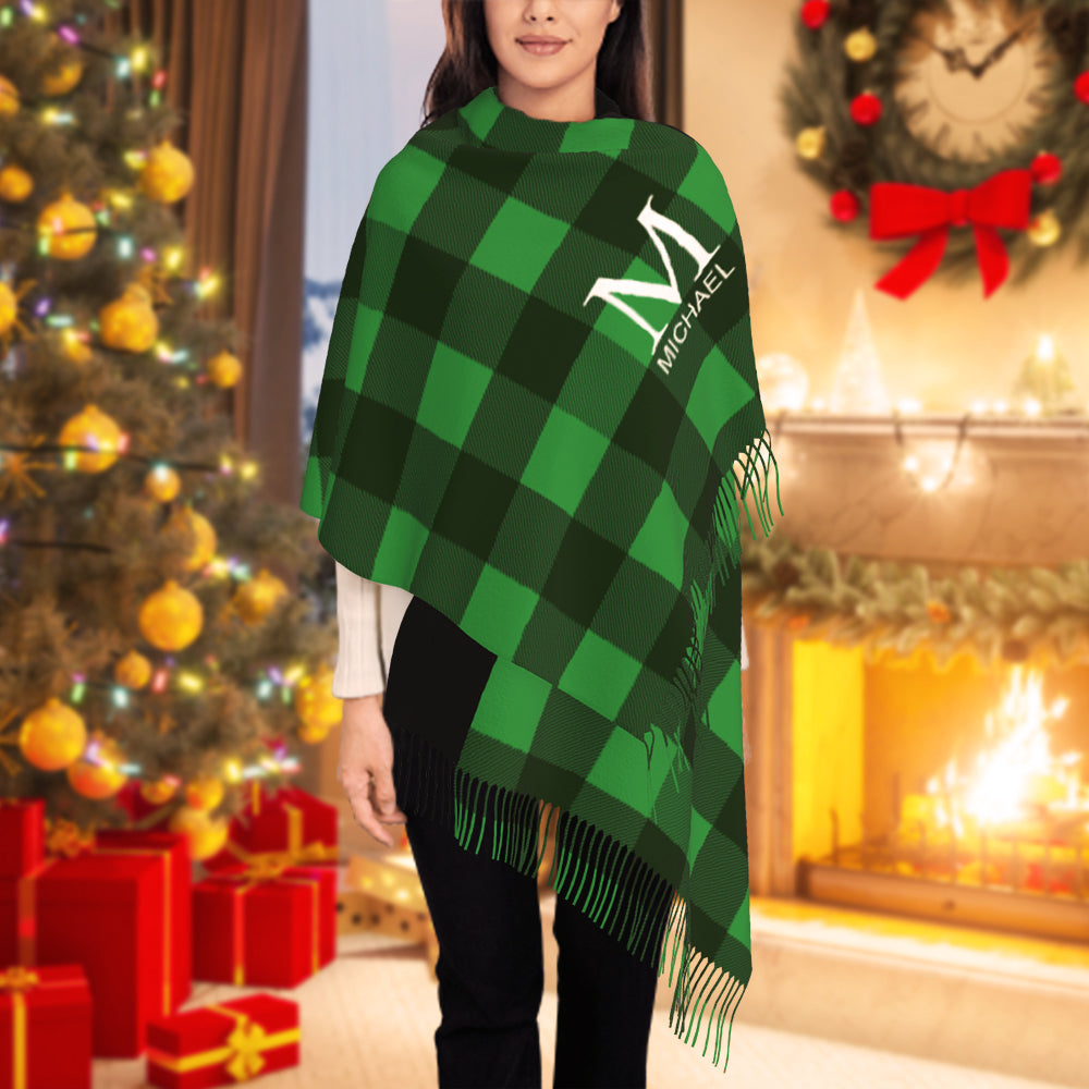 Custom Initial Name Fringe Scarf Persoalized Winter Scarves — product image 3