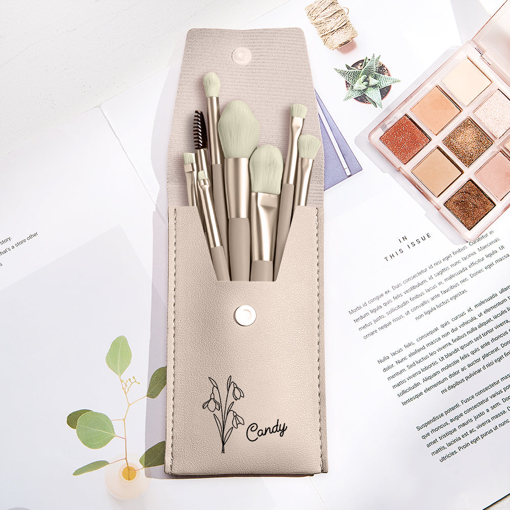 Personalized Birth Flower PU Leather Makeup Brush Bag with 8 Pcs Makeup Brushes Birthday Gift for Her — product image 11