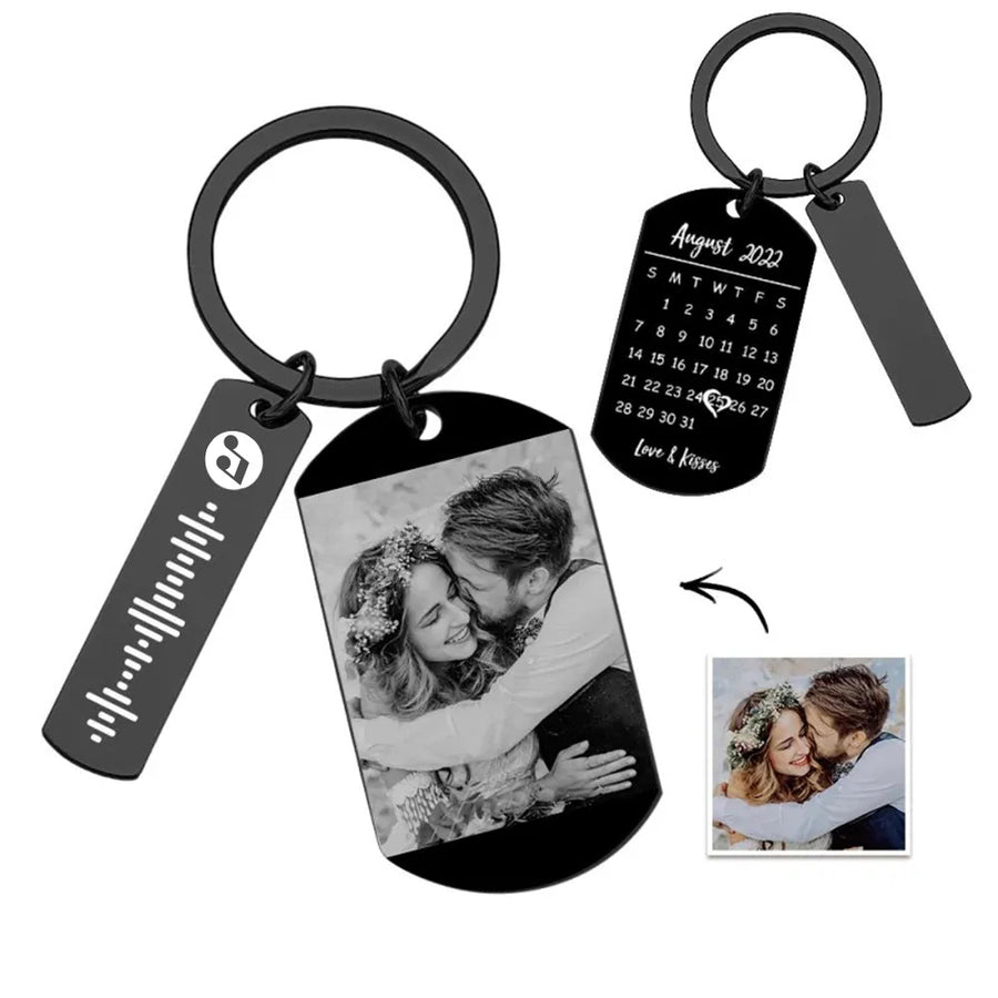 Personalized Photo Calendar Keychain Custom Picture & Music Song Code Couples Photo Keyring Gifts for Valentine's Day — product image