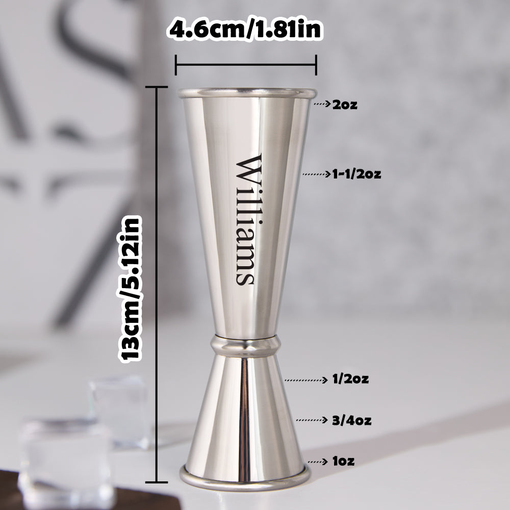 Personalized Engraved Text Stainless Steel Cocktail Jigger Measurements Gift for Bartender — product image 10