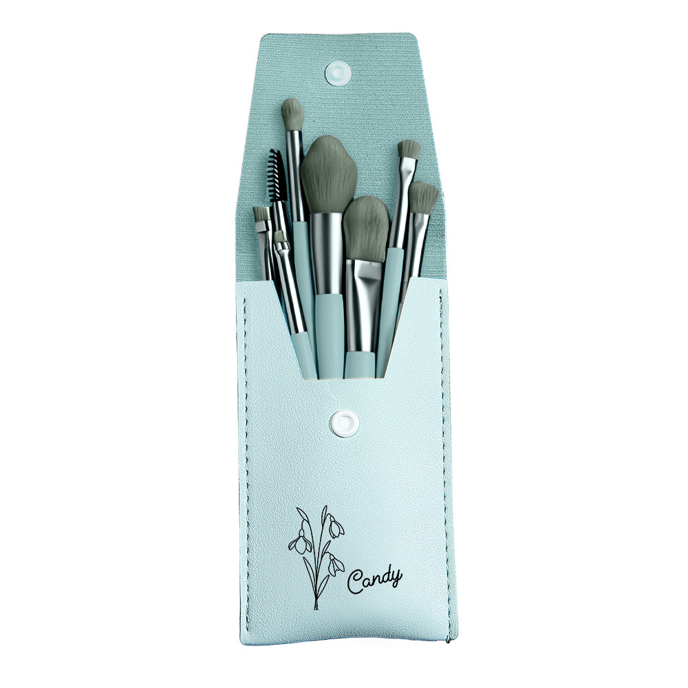 Personalized Birth Flower PU Leather Makeup Brush Bag with 8 Pcs Makeup Brushes Birthday Gift for Her — product image 6