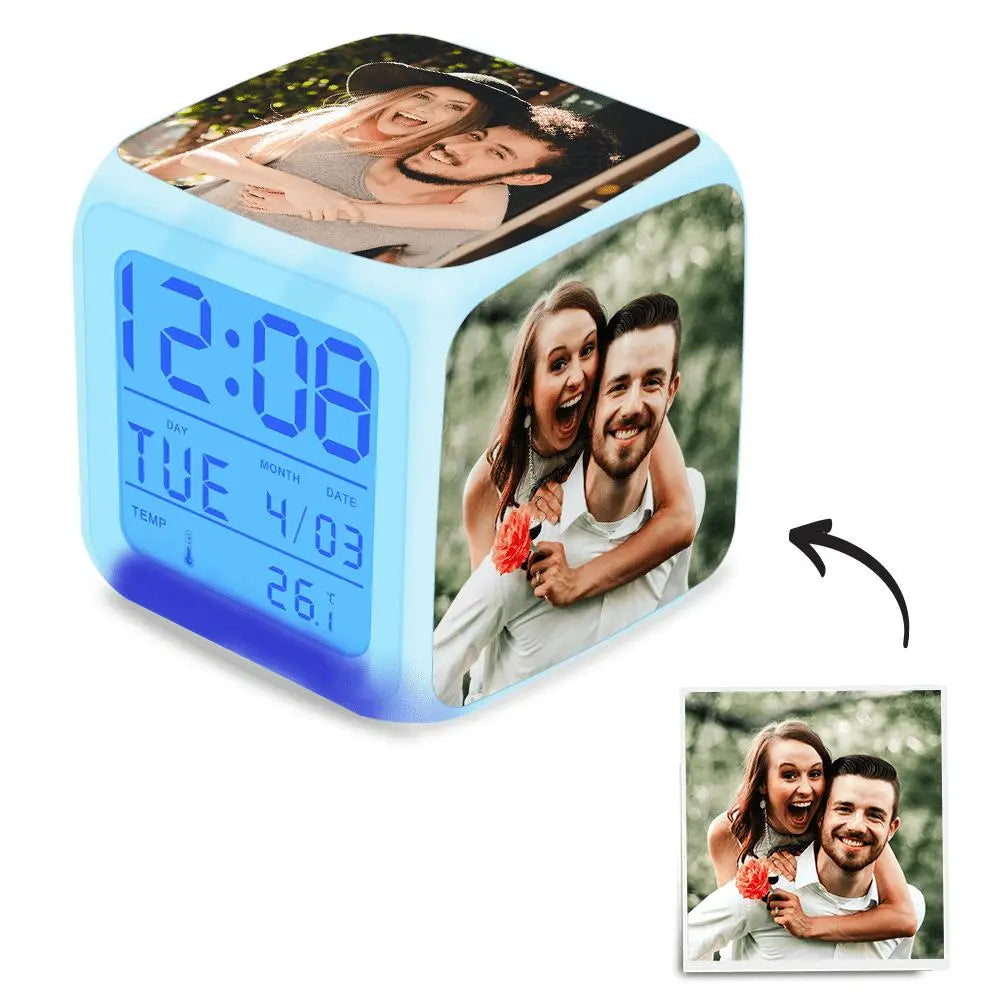 Personalized Colorful Lights Multi-Photo Alarm Clock For Bedroom — product image