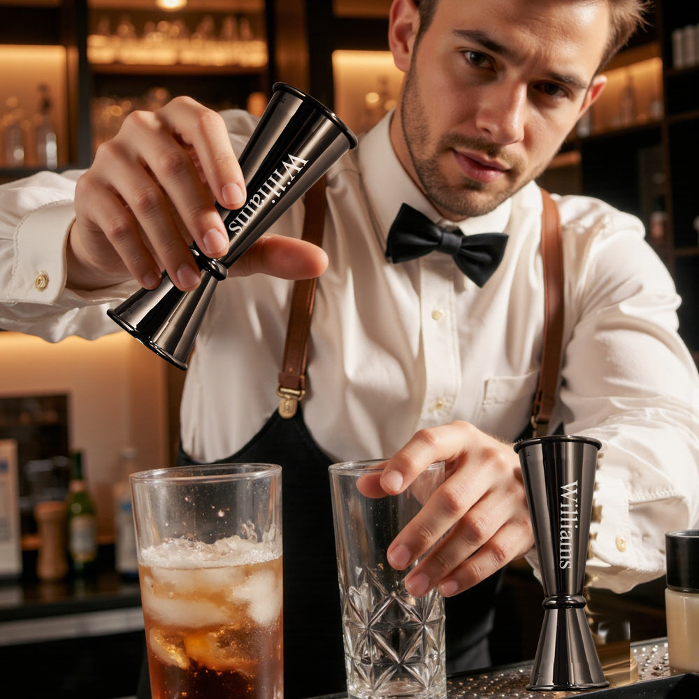 Personalized Engraved Text Stainless Steel Cocktail Jigger Measurements Gift for Bartender — product image 5