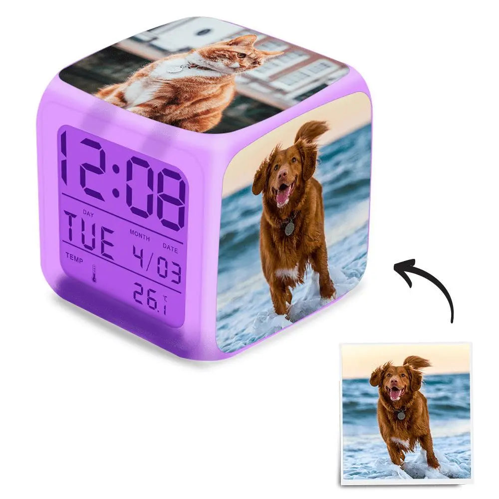 Personalized Colorful Lights Multi-Photo Alarm Clock For Bedroom — product image 6