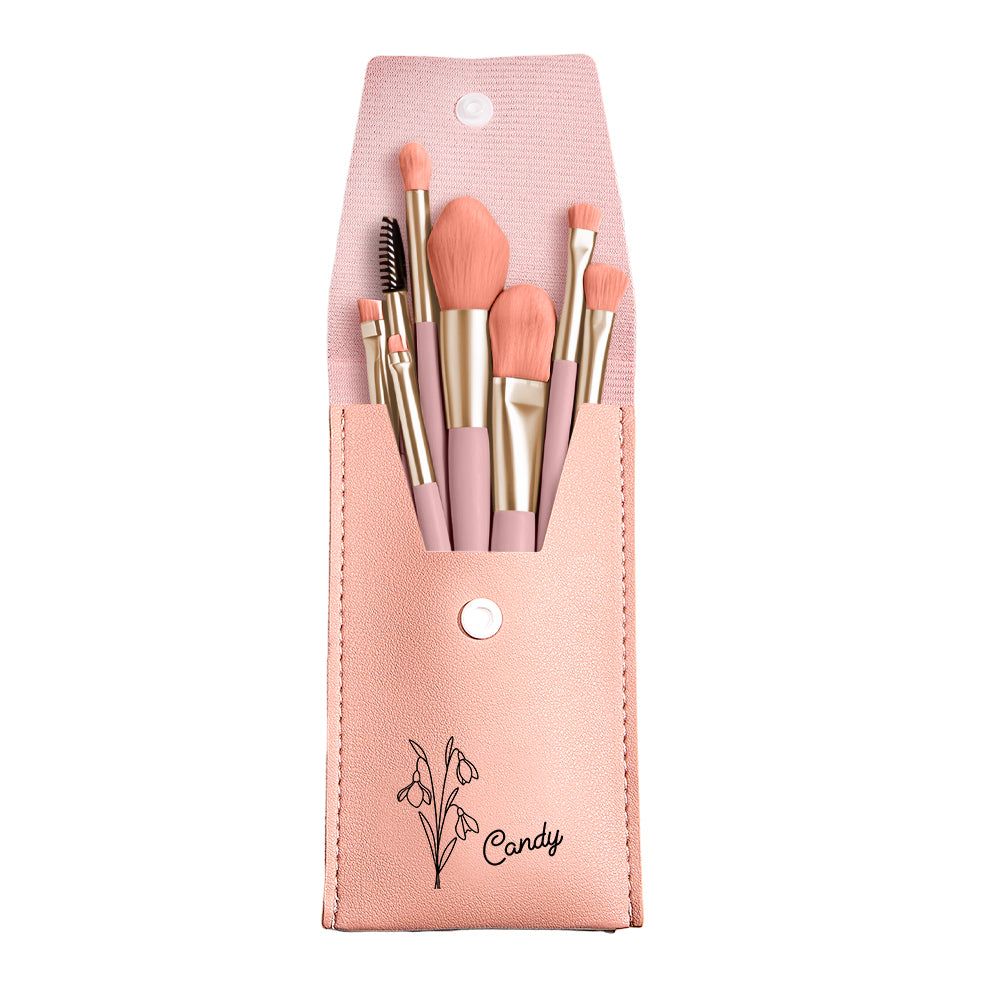 Personalized Birth Flower PU Leather Makeup Brush Bag with 8 Pcs Makeup Brushes Birthday Gift for Her — product image 8