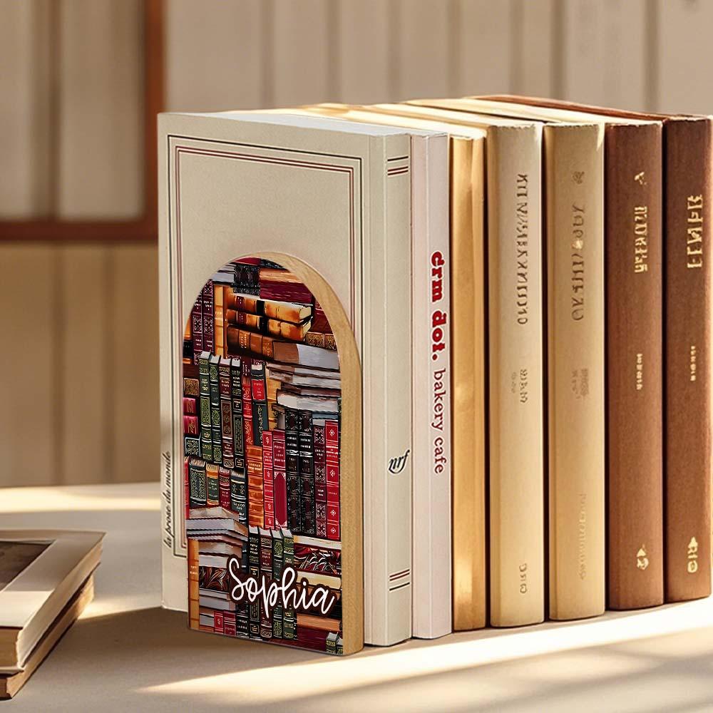 Personalized Name Wood Bookends Shelves Library Book Retro Design Gift for Book Lover — product image 2
