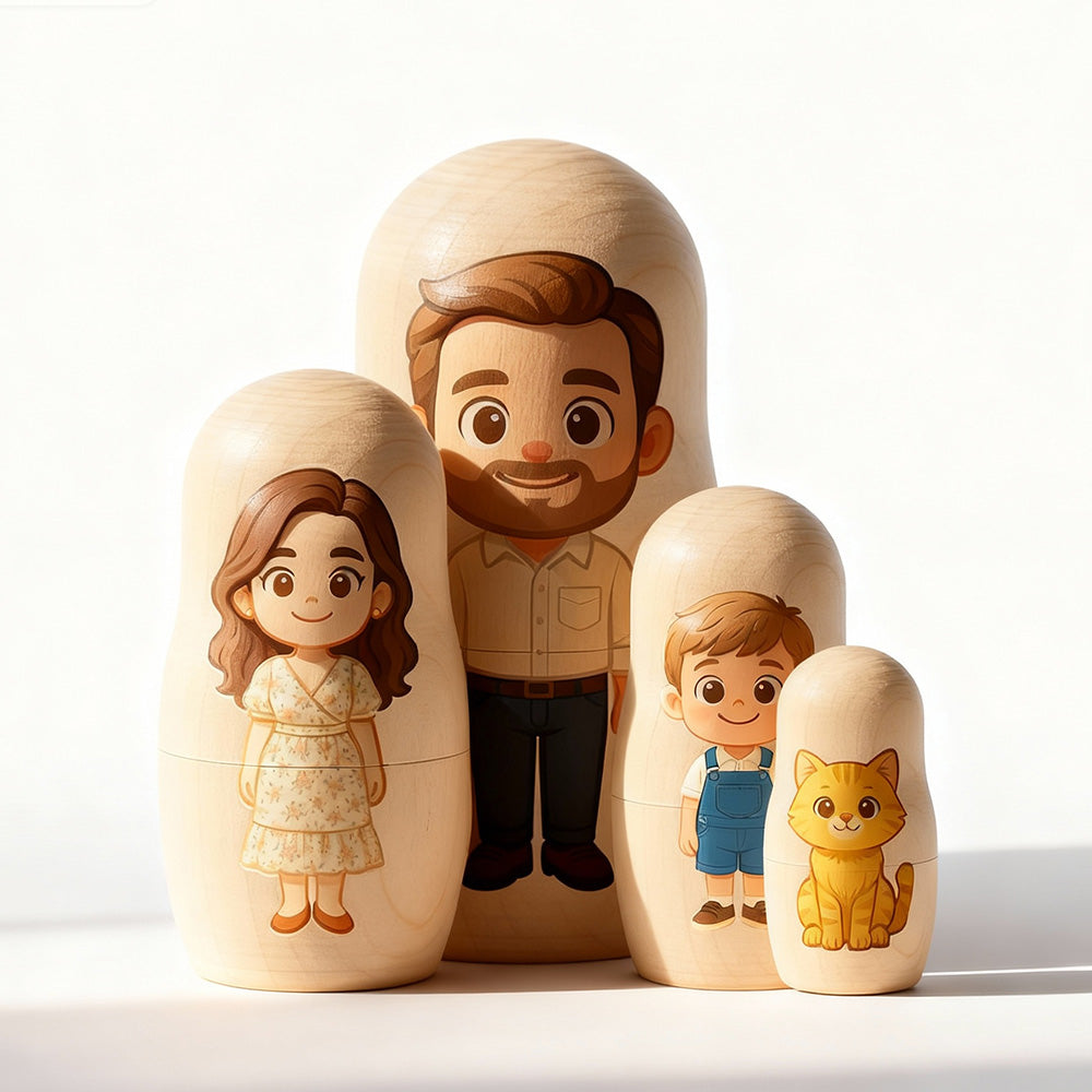 (5 Working Days Production) Personalized Family Portrait Nesting Doll with Box Custom Photo into Cartoon Style Preview Christmas Gift — product image 9