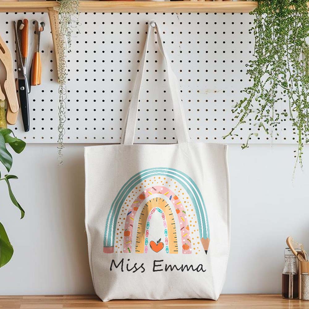 Personalized Teacher Tote Bag Boho Rainbow Tote Bag Gift For Teacher — product image 2