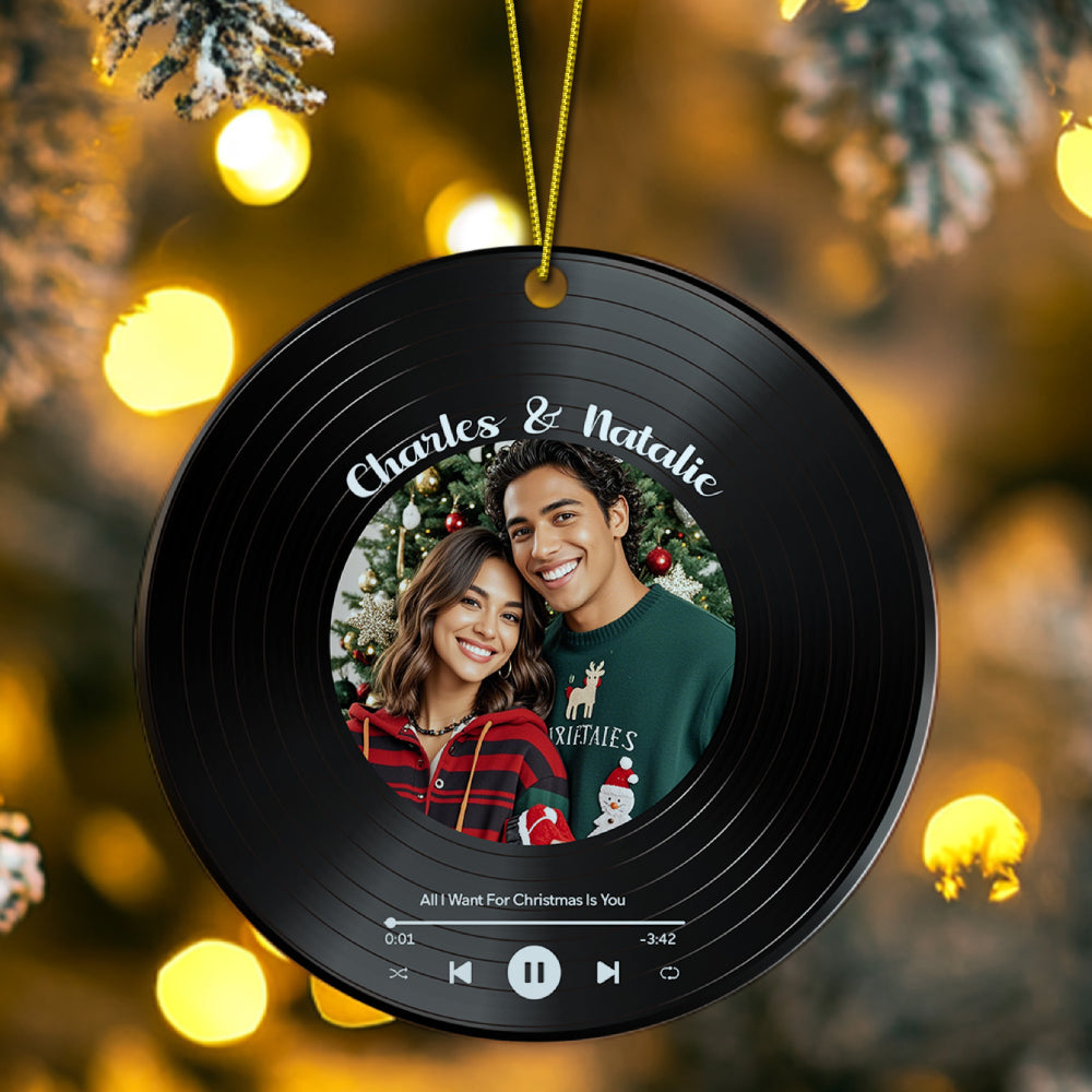 Personalized Photo Vinyl Record Style Ornament Christmas Ceramic Ornament Gift for Lover — product image 2