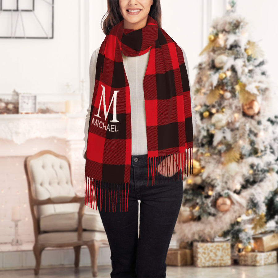 Custom Initial Name Fringe Scarf Persoalized Winter Scarves — product image