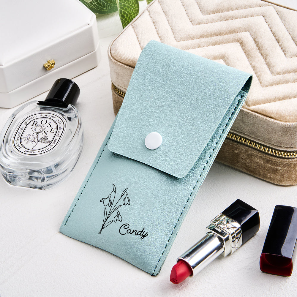 Personalized Birth Flower PU Leather Makeup Brush Bag with 8 Pcs Makeup Brushes Birthday Gift for Her — product image 2