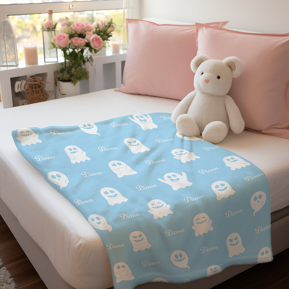 Personalized Name Spooky Ghost Pattern Blanket – Custom Name Engraving Halloween Gift — product image 8