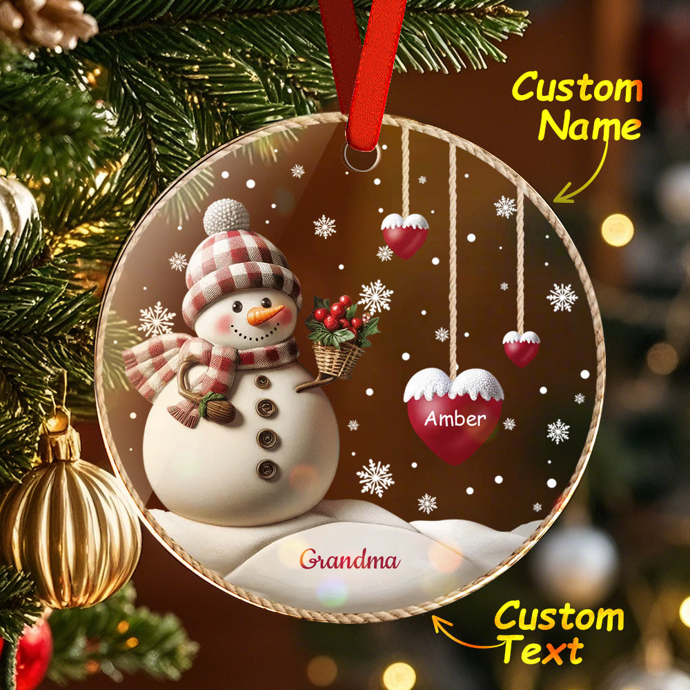 Custom Name Snowman Acrylic Ornament – Personalized Round Christmas Tree Decoration — product image