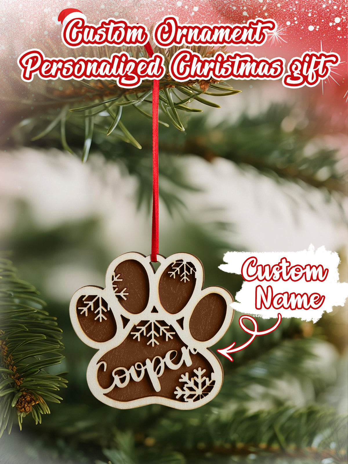 Personalized Dog Paw Snowflake Ornament – Custom Name Christmas Tree Decoration — product image 2