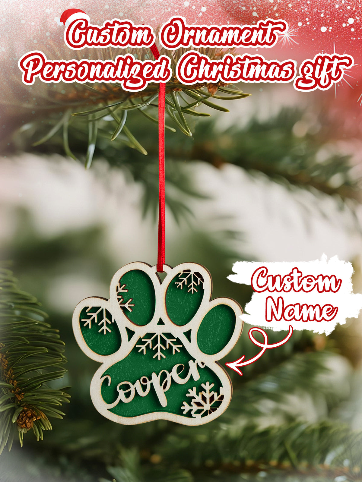 Personalized Dog Paw Snowflake Ornament – Custom Name Christmas Tree Decoration — product image 3