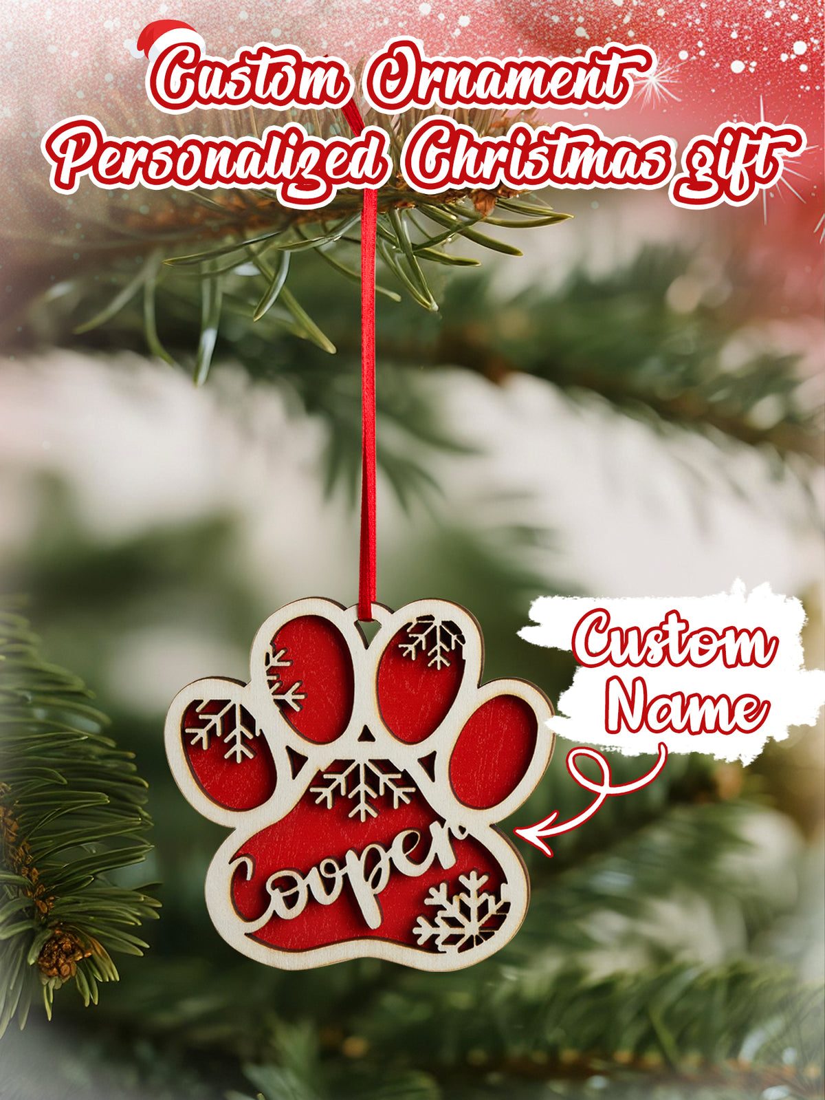 Personalized Dog Paw Snowflake Ornament – Custom Name Christmas Tree Decoration — product image 4