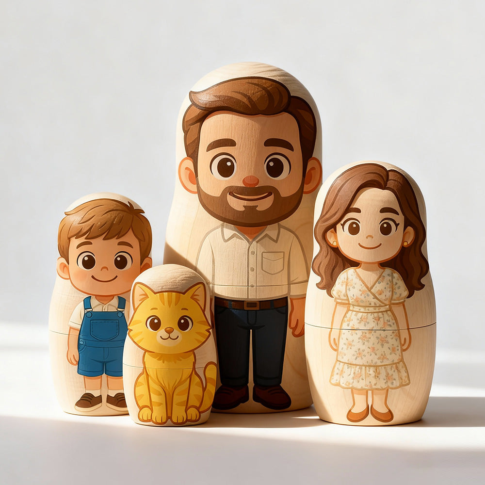 Personalized Family Portrait Nesting Doll with Box Custom Photo into Cartoon Style Preview Christmas Gift — product image 12