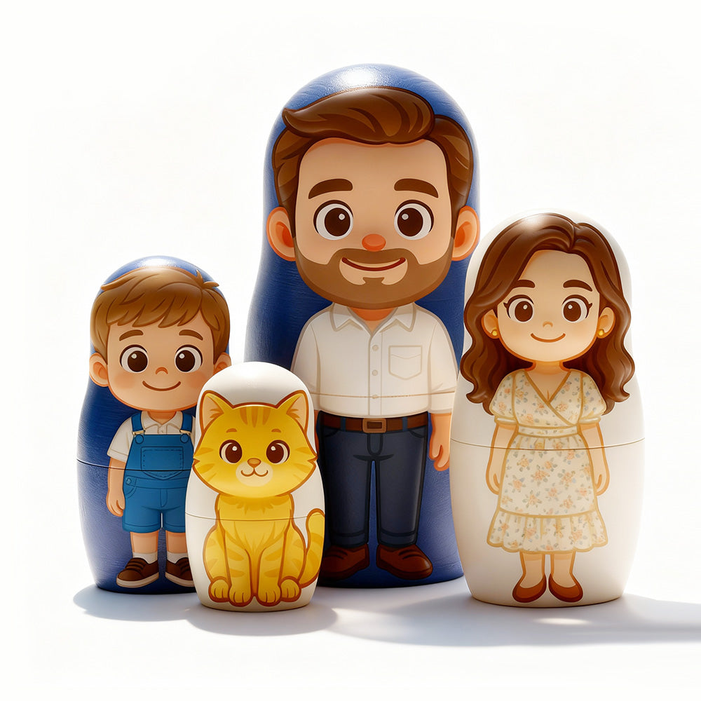 (5 Working Days Production) Personalized Family Portrait Nesting Doll with Box Custom Photo into Cartoon Style Preview Christmas Gift — product image 13