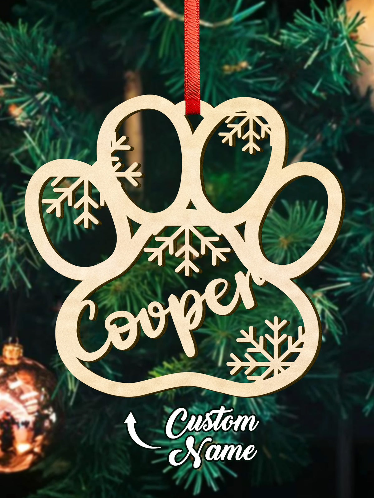 Personalized Name Dog Paw Snowflake Ornaments – Custom Christmas Tree Decorations — product image